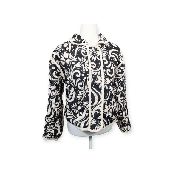 Storia Cream and Black Floral Quilted Jacket  SZ S 100% Cotton Boho Print - Picture 7 of 11